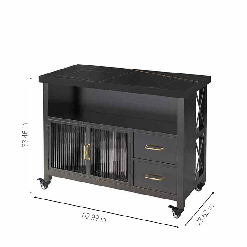 Black removable marble catering storage island