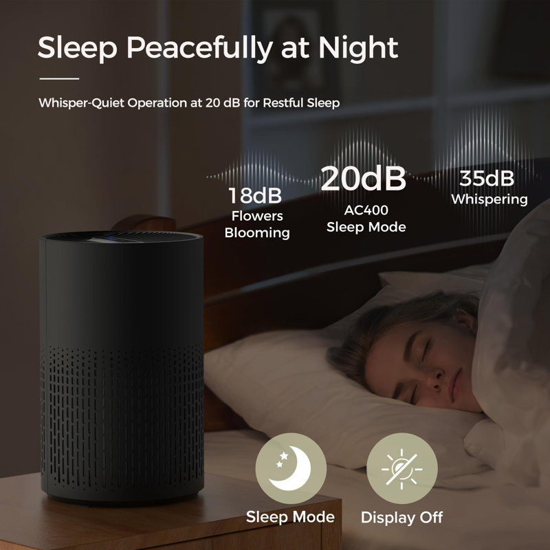 Air Purifiers for Bedroom, H13 True HEPA Filter for A11ergies, Pollen, Smoke, Dusts, Pets Dander, Odor, Hair, Ozone Free, 20db Quiet for Home, Room, Kitchen, SGS Certificaion - AC400