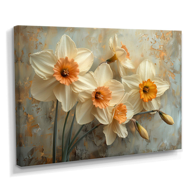 Jaune jaune blanc fragiles jonquilles - jonquilles murales salon, Toile tendue, H 16 po x l 32 po