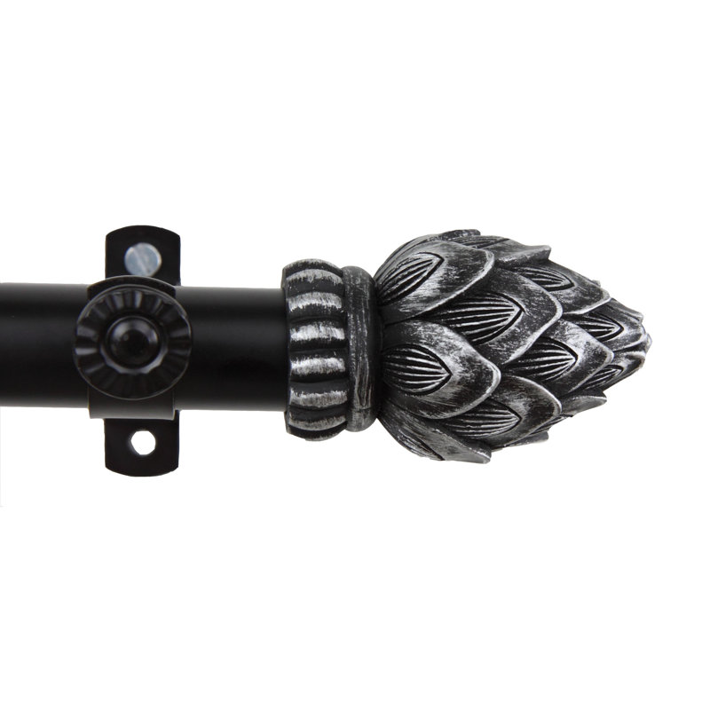 Tringle à rideaux simple à 4 côtés Orpha Bud, Noir, 18 po à 28 po (chaque côté)