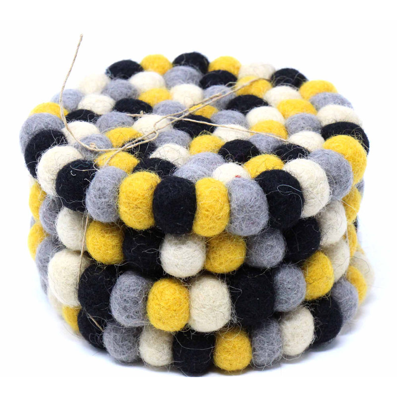 Round 4 Piece Coaster Set, Yellow/Black/Gray