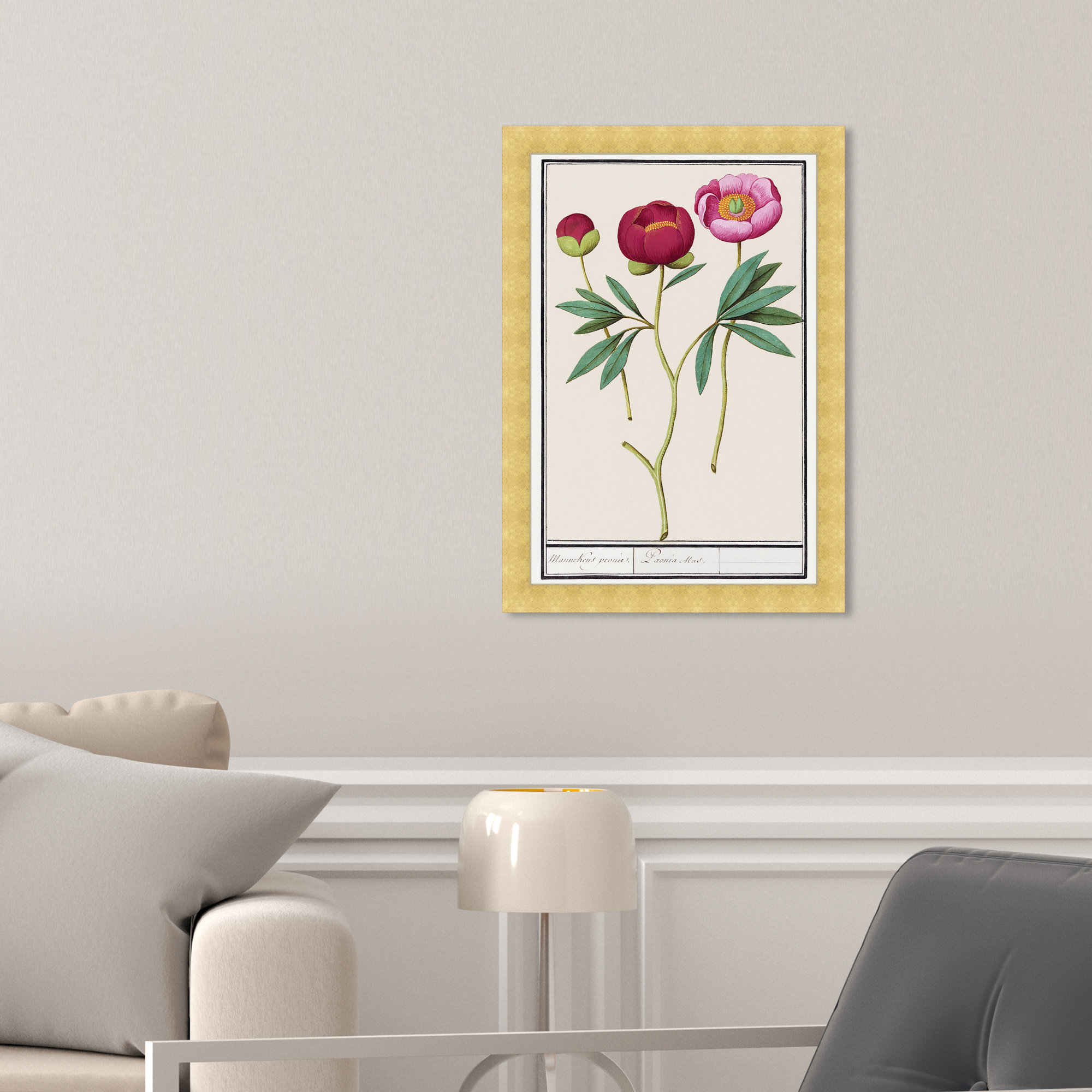 Red And Pink Peony Botanical Study by Oliver Gal, 17" H x 12" W, Gold