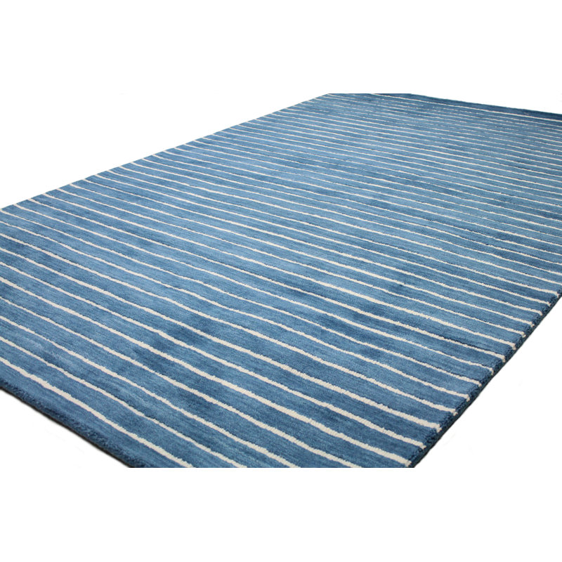 Azure Stripe Handmade Wool Rectangular Area Rug 3'6" x 5'6"