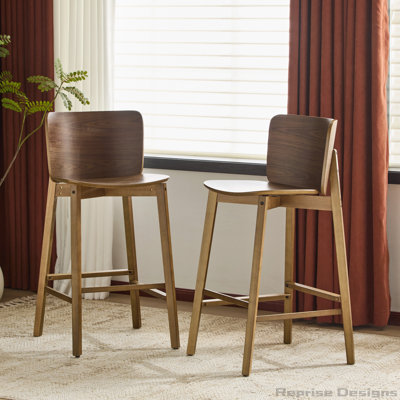Tabouret de bar d'intérieur en bois au fini noyer, ensemble de 2