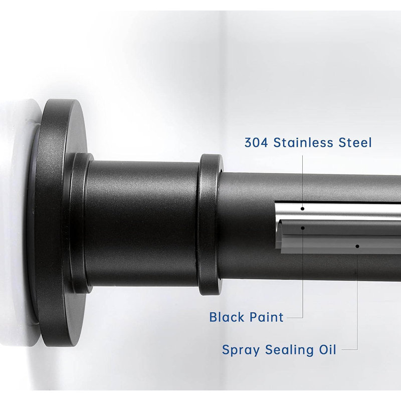 Adjustable Matte Black Stainless Steel Tension Shower Curtain Rod