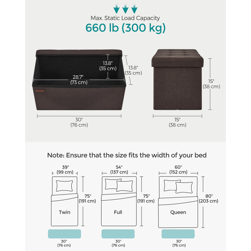 Banc de rangement avec repose-pieds pliant, Brun, Tissu Oxford