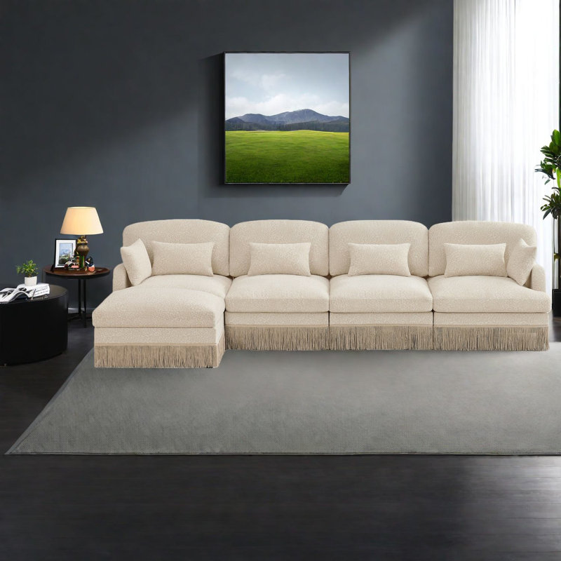 Canapés confortables en forme de L en chenille de 131,5 po de style moderne pour la maison de salon
