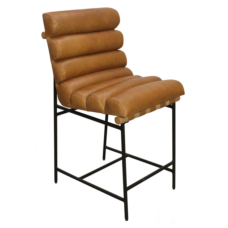 Tabouret à hauteur de comptoir Ana en cuir authentique brun clair moderne sur structure en métal