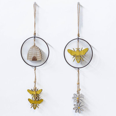 Set Of 2 Assorted Styles Bees Hanging Decorations