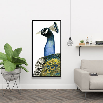 Watercolor peacock - 24"x48" Framed canvas