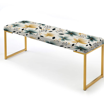 Teal Coastal Harmony Floral Pattern I - Floral Upholstered Gold Bench