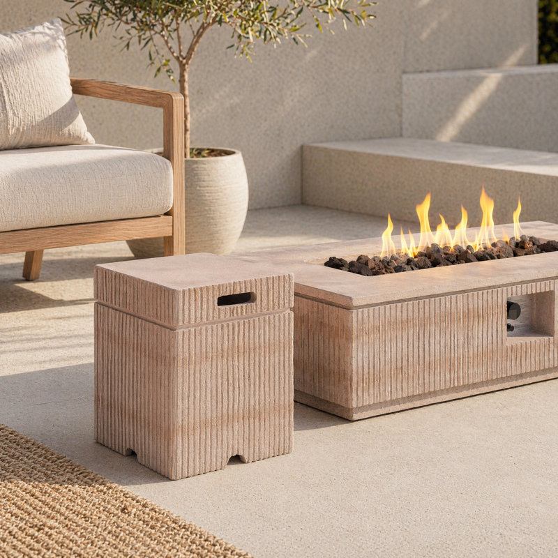 Propane Tank Cover, Natural Travertine Side Table for Outdoor Gas Fire Pit