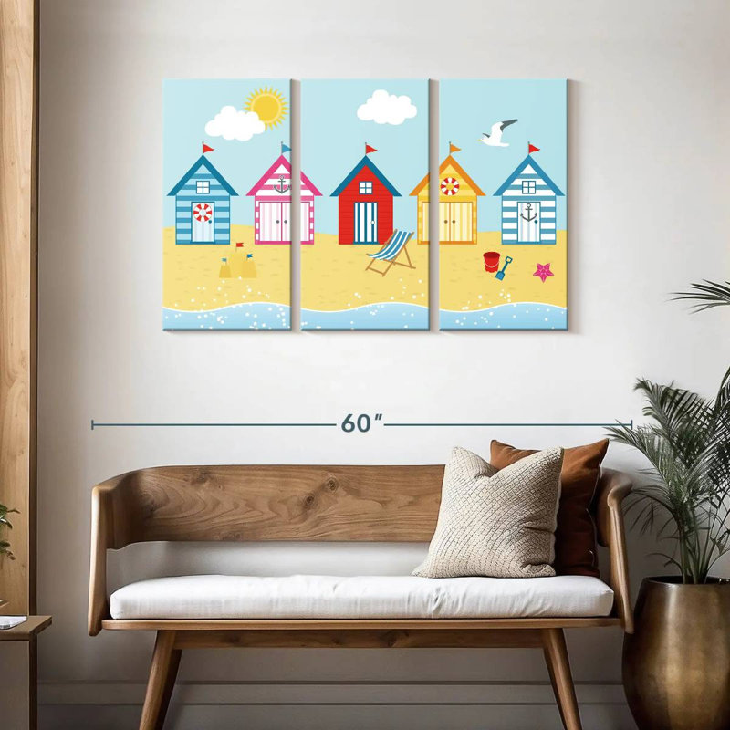 Caricature de cabanes de plage, H 28 po x l 45 po