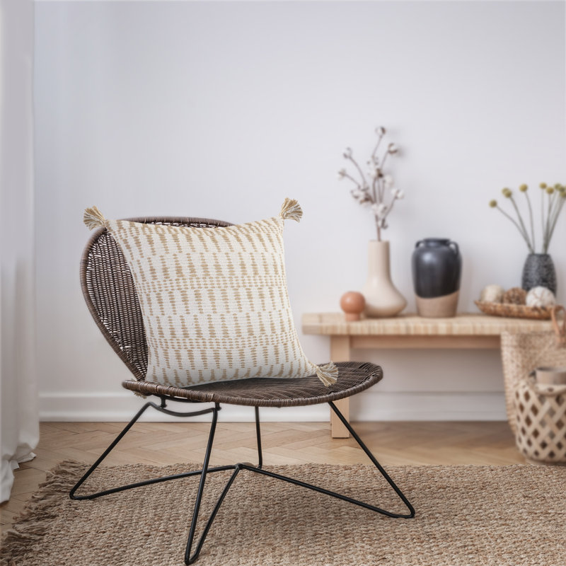 Baskin Modern Farmhouse Handmade Natural Cotton/Jute Throw Pillow Cover, Pillow Cover Only - No Insert