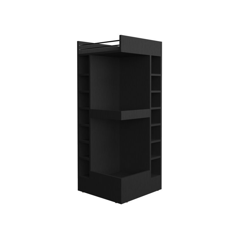 3 Corner Bar Cabinet In Black With 14 Liquor Bottle And Hip Style Cabinet, Black, Wine Durability, Black