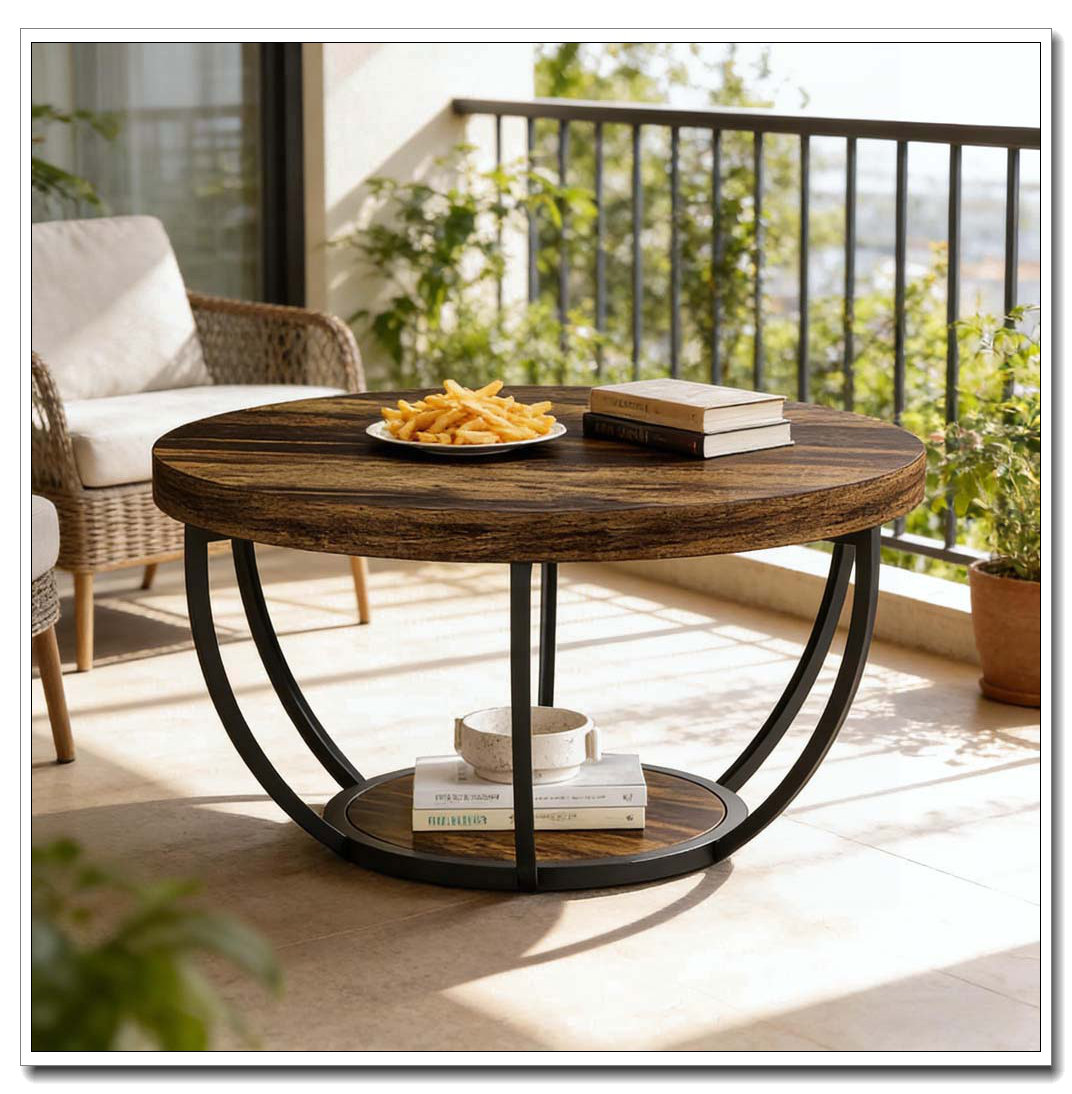 Two Round Table Latitude Run® 2-Tier Round Table,Wooden Greeting Table,Coffee Table ...