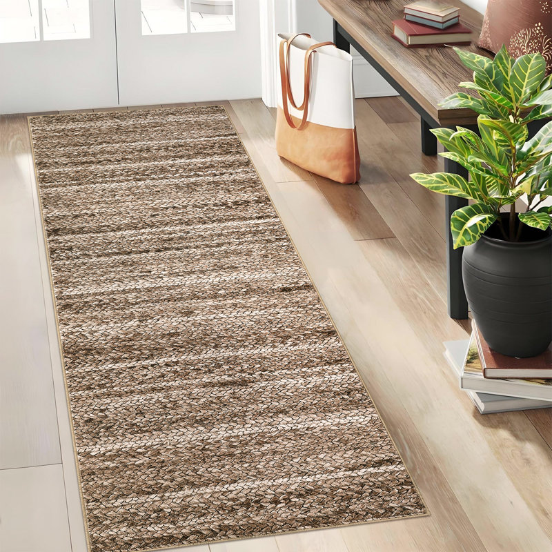 Tapis moderne neutre lavable pour le salon de la chambre à coucher, Brown, Runner 2' x 6'