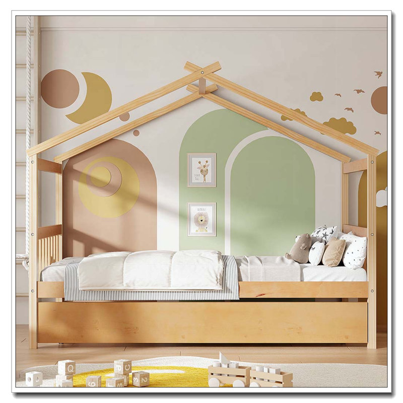Lit en bois avec lit gigogne simple, gris