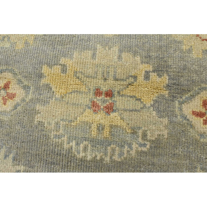 Tapis gris en laine noué à la main de conception unique 3 pi 11 po x 6 pi