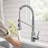 KRAUS Premier 32-in L 18 Gauge Undermount 50/50 Double Bowl Stainless Steel Kitchen Sink and Commercial Style Pull Down Faucet in Spot-Free Stainless Steel