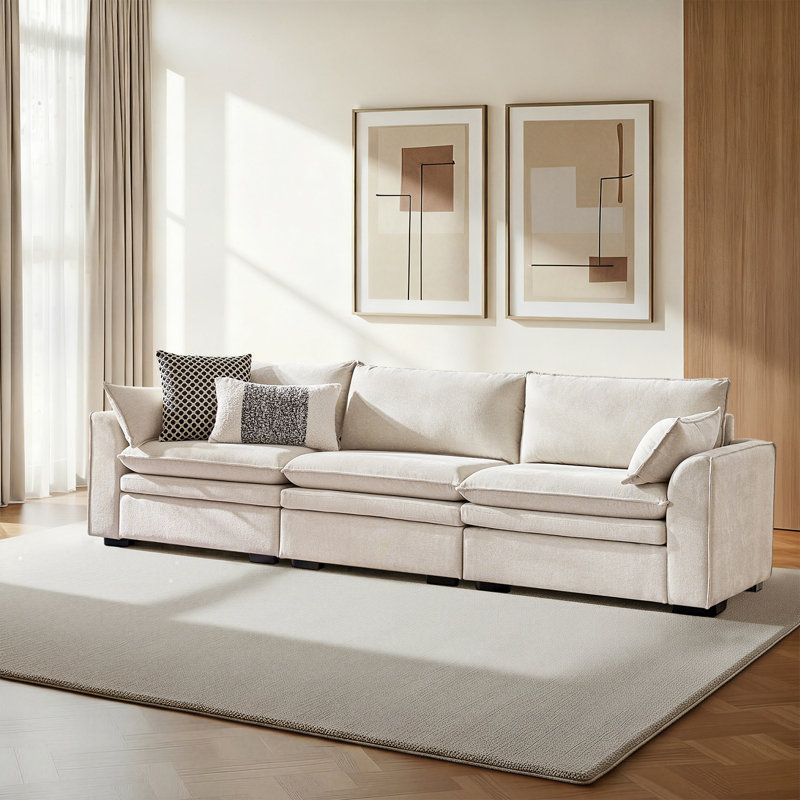 Canapé modulaire surdimensionné 3 pièces avec double coussin de 121 po Wolff, Ivoire ivoire