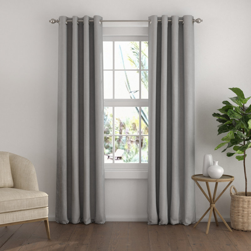 100% Blackout Textured Linen-Blend Grommet Curtain Set, 50" W x 84" L, Light Gray