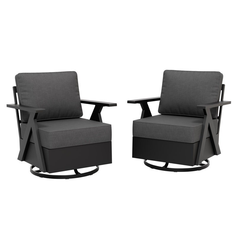Ensemble de 2 fauteuils club pivotants en aluminium pour l'extérieur avec coussins, Gris