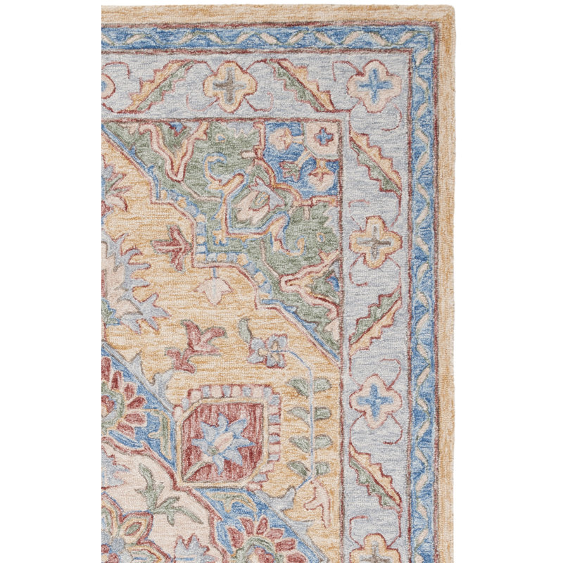 Tapis oriental jaune / rouille en laine / coton / latex touffeté à la main Eldiona, Carré 6 pi