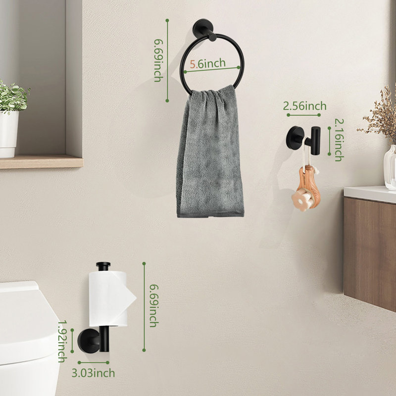 Ensemble de quincaillerie de salle de bain 3 pièces, Noir mat