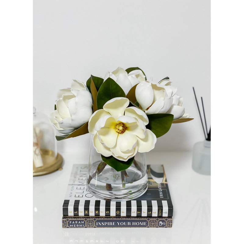 Premium REAL TOUCH White/Cream Magnolia Stems – Lifelike Faux Magnolia Flowers