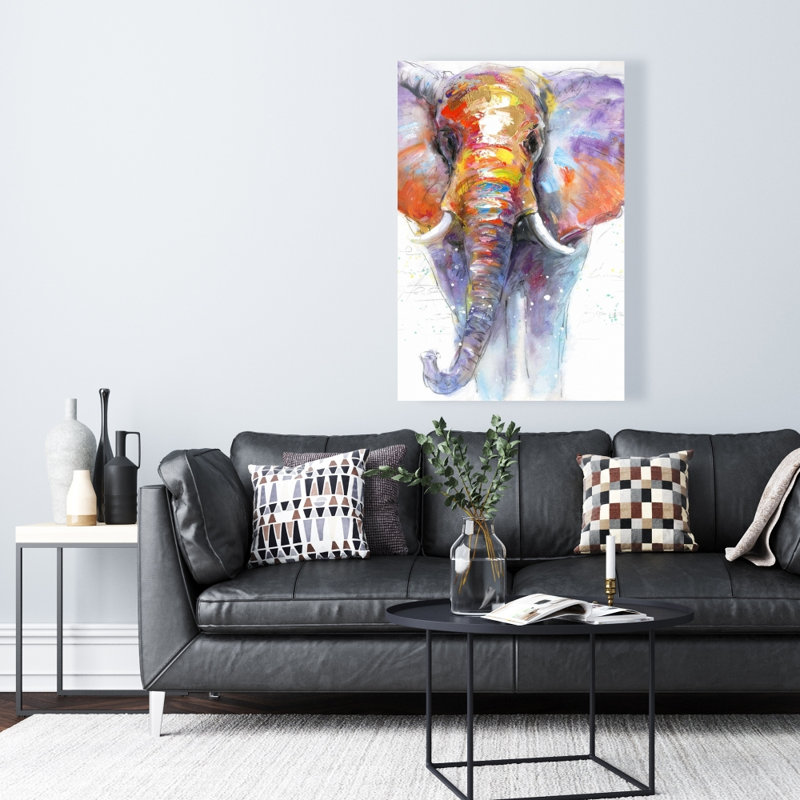 Éléphant coloré - toile mauve