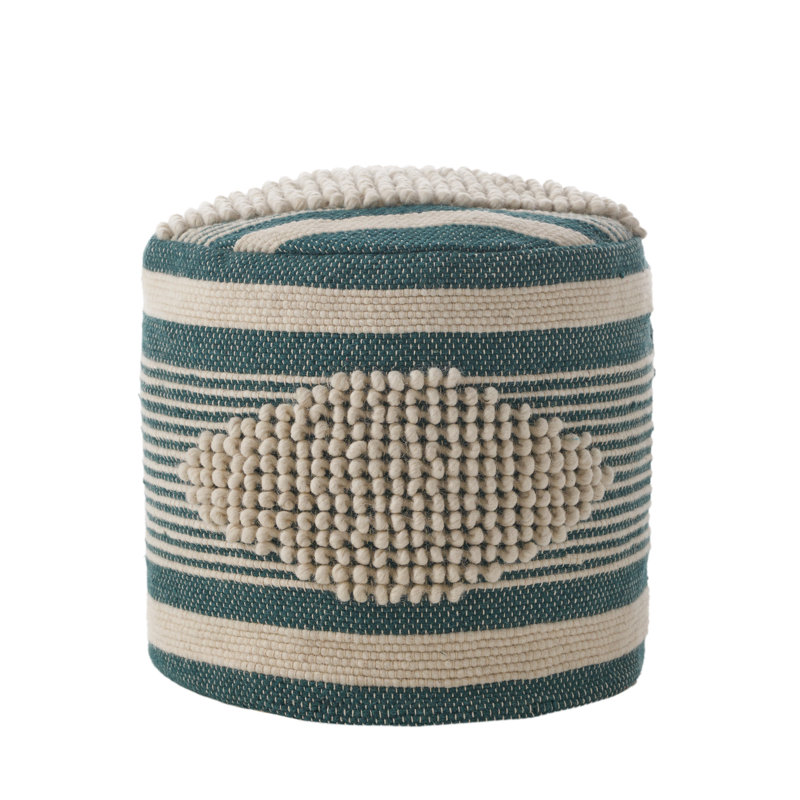 McGillen Upholstered Pouf, Green Wool