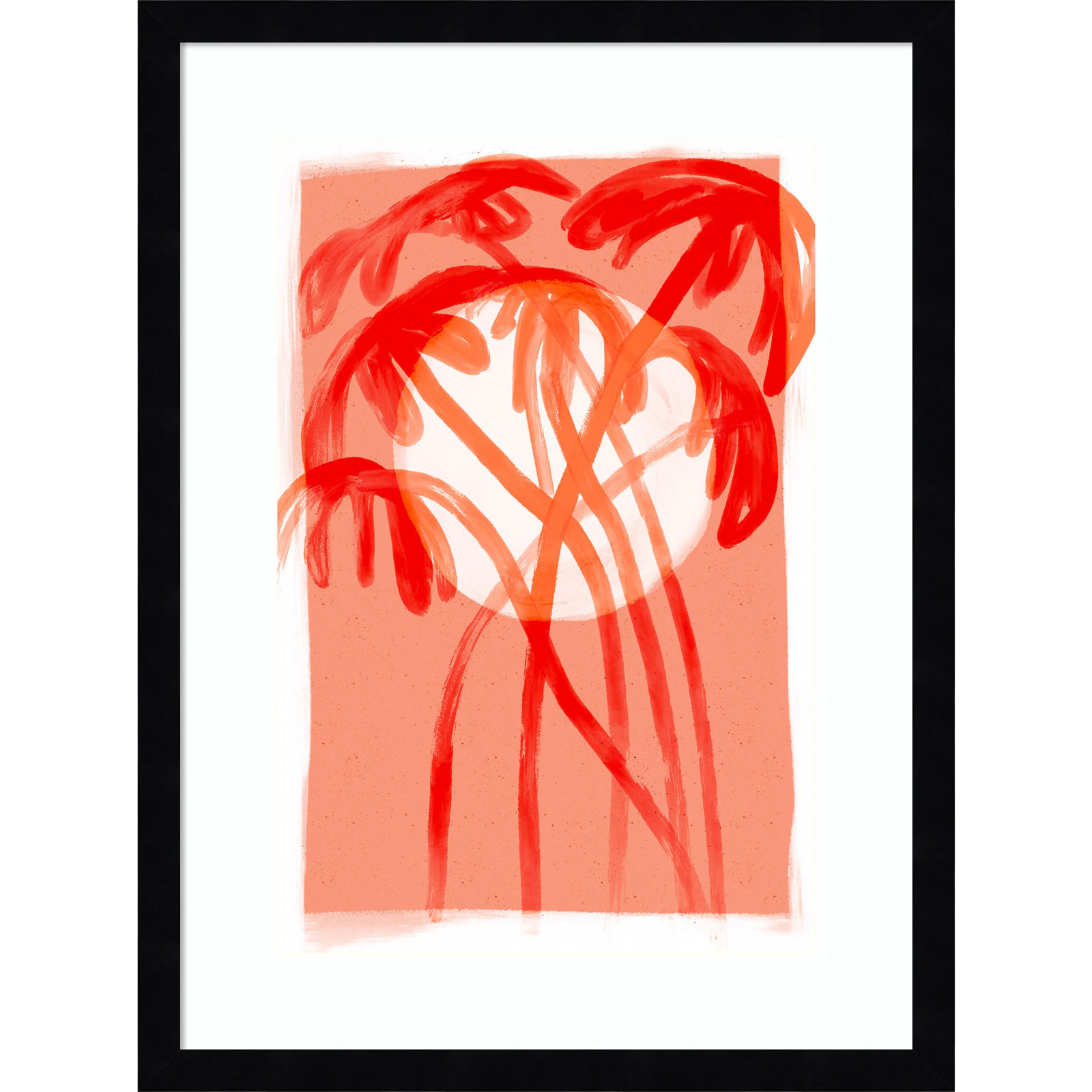 Palms At Sunset by Treechild Wood Framed Wall Art Print, Black, 21" H x 16" W