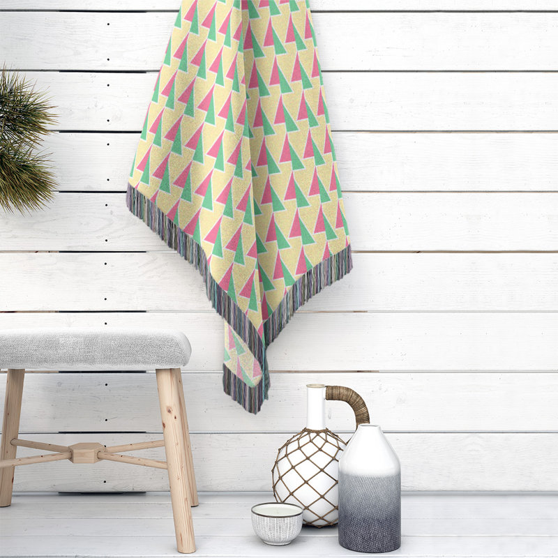 Couverture en coton tissé à flèches changeante, l 50 po x L 60 po, Rose jaune / vert