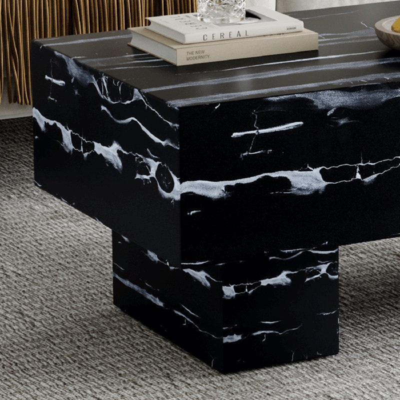 43" Modern Rectangular Marble Coffee Table, Black
