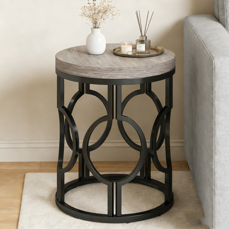 Table d'appoint ronde avec structure creuse en métal, Gris