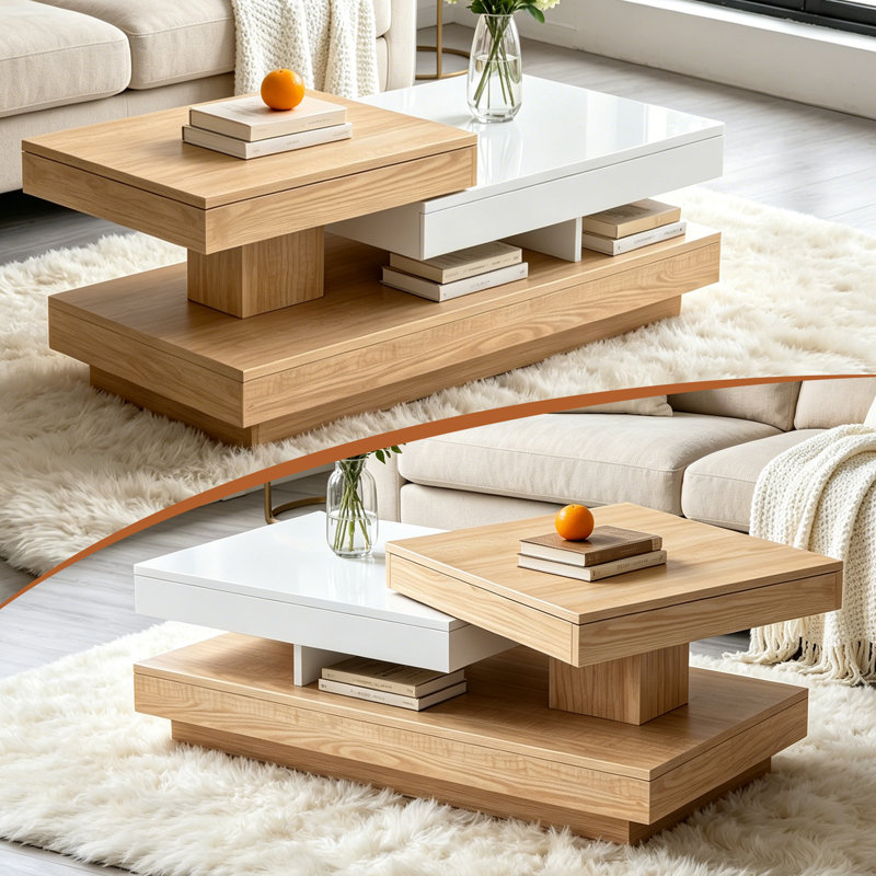 Modern Rotatable Coffee Table with Adjustable LED Lights for Living Room