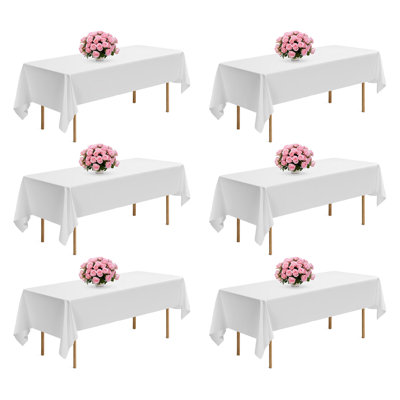 White Tablecloths for Rectangle Tables, 6 Pack, 60 x 102 Inches, Reusable and Machine Washable Table Clothes, Wrinkle-Resistant Polyester Fabric Table Covers for Wedding, Party, Banquet