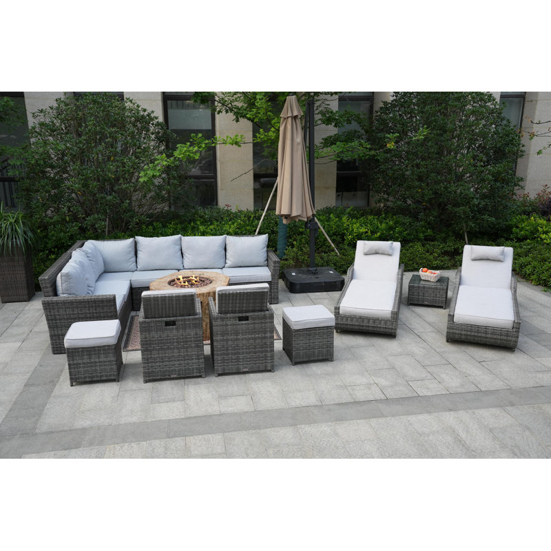 Almanza Wicker 12 - Person Patio Conversation Set with Cushions
