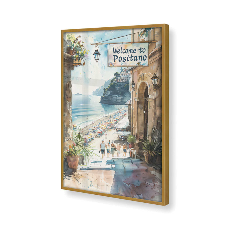 «Coastal Greeting V1», impression encadrée sur papier par Azure Artisanal Studio, Or poli