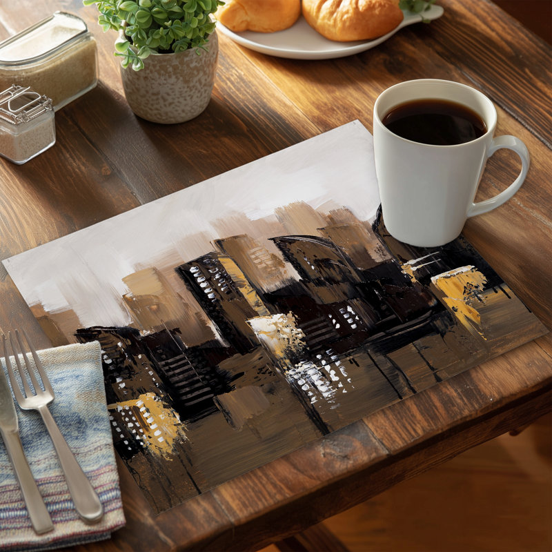 Brown Abstract Cityscape Modern Cities Polyester Placemat