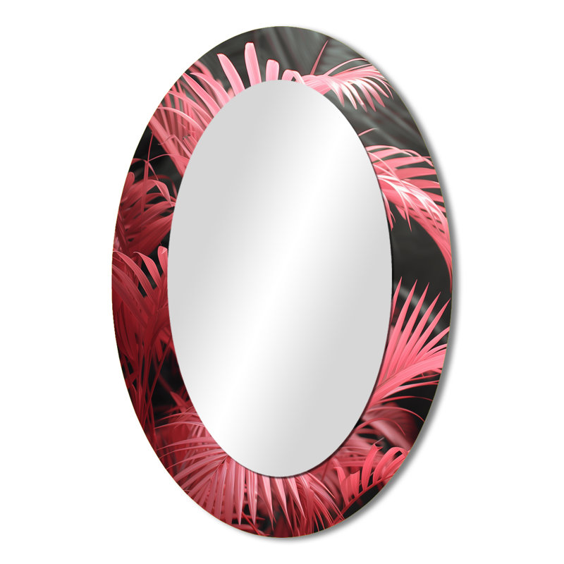 Palmiers roses et gris glamour - miroir mural ovale tropical rose, 36 po x 24 po