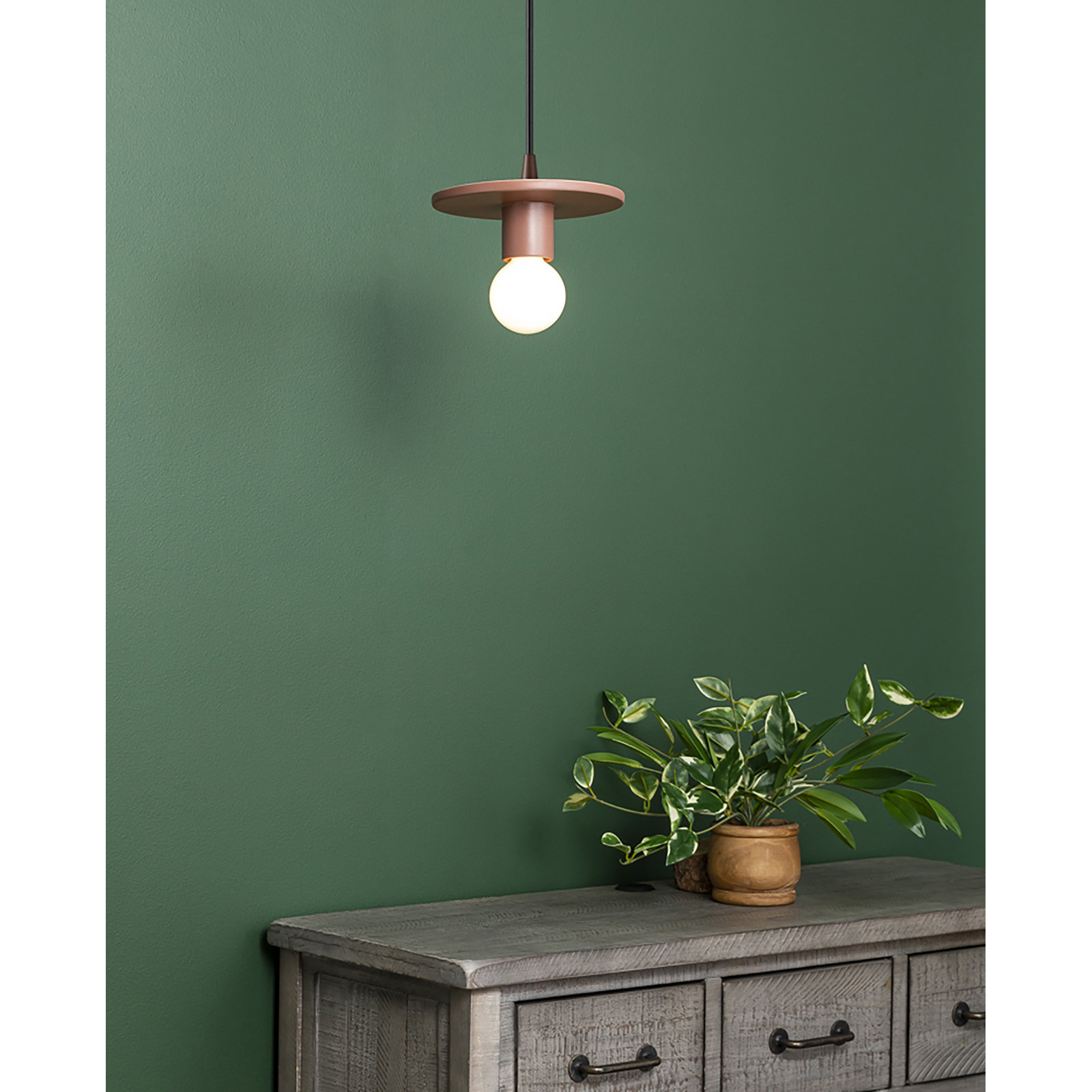 Leni Single Light Ceramic Dimmable Pendant, Canyon Clay, Dark Bronze