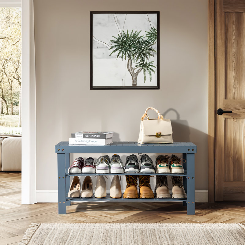 Sleek Gray Bamboo Shoe Rack - 3-tier Seamless Design For Home Decor & Footwear Storage