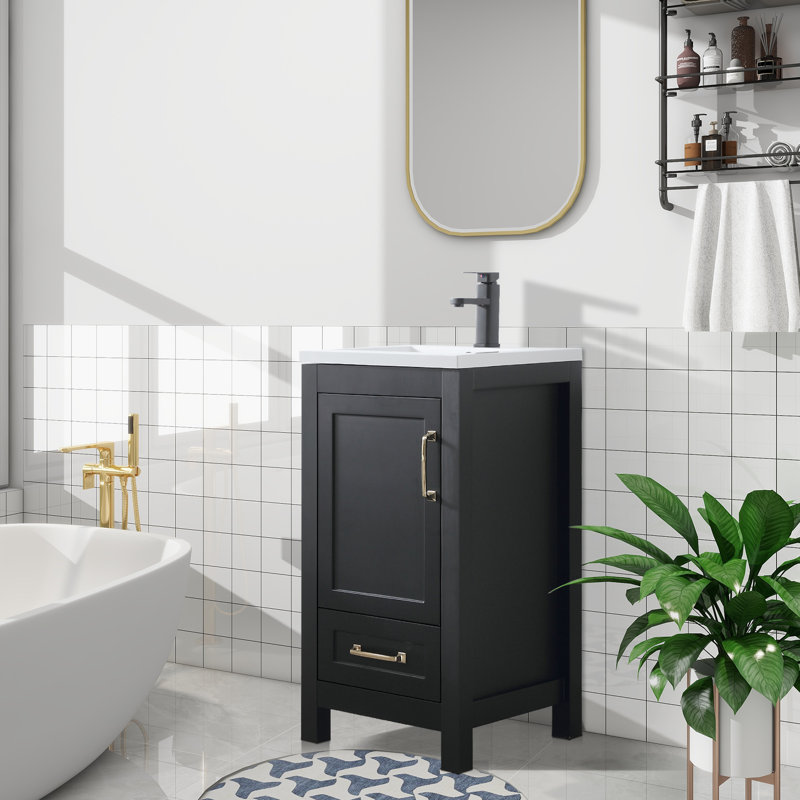 Wimer 18'' Small Bathroom Vanity with Ceramic Sink Top, Water Saving Faucet, Black