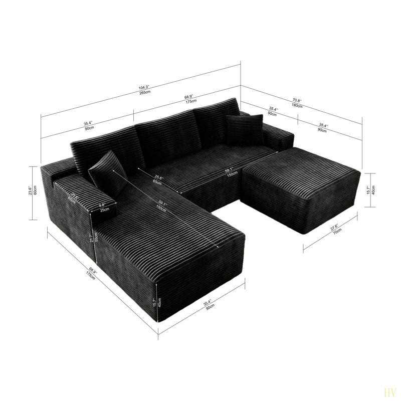 Siège de canapé modulaire 104,3 x 70,8 po, canapé rembourré compressé pour le salon, la chambre à coucher, l’appartement, aucun assemblage requis, combinaison gratuite de 3 ordinateurs, tissu en velours côtelé moelleux