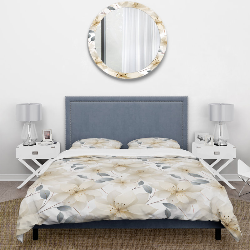 Ensemble de housse de couette Elegant Ivory Floral Pattern - Floral, Housse de couette simple + 1 taie décorative stan