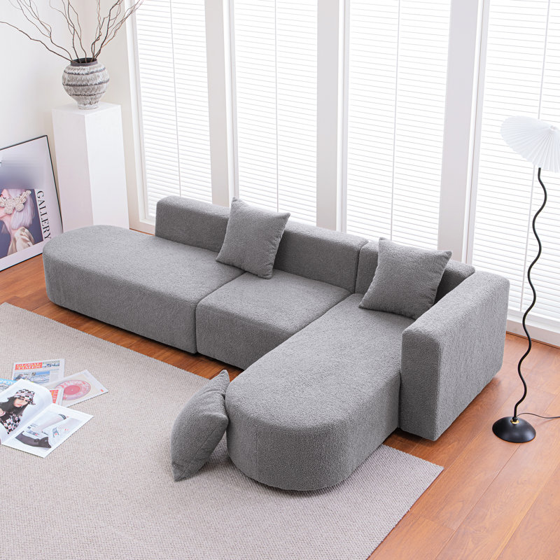 Boucle en forme de L (siège courbé faisant face à la droite) - salon gris moderne et confortable (faisant face à la droite)