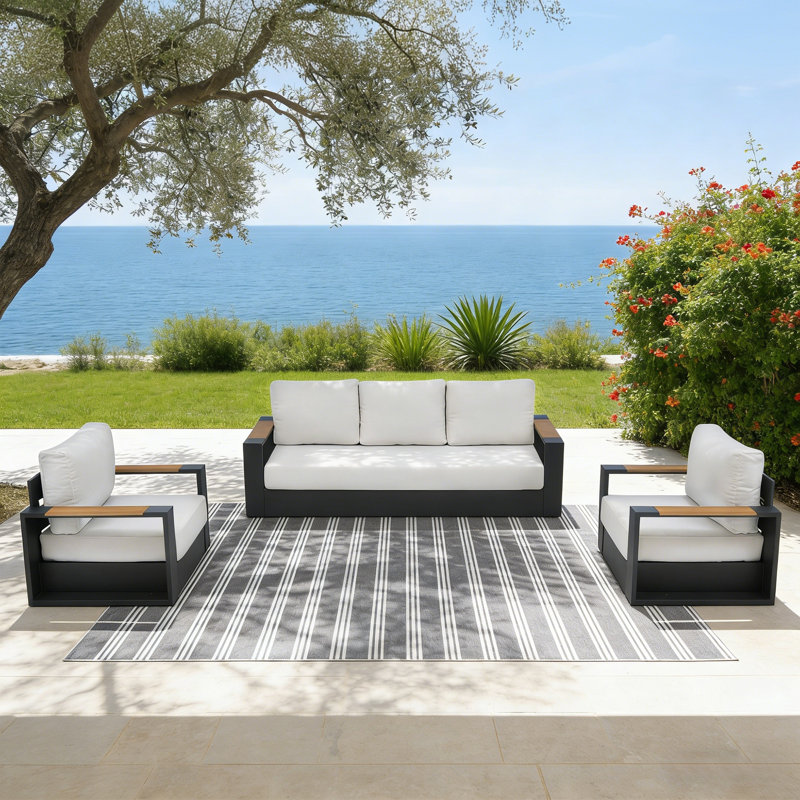 5 - Person Outdoor Seating Group With Armchairs, White, Gray, Armchair Chair