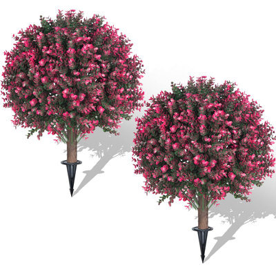 Boule de topiaire artificielle 22 "(ensemble de 2), plantes de buis artificielles résistantes aux rayons UV avec piquets de sol pour décoration extérieure